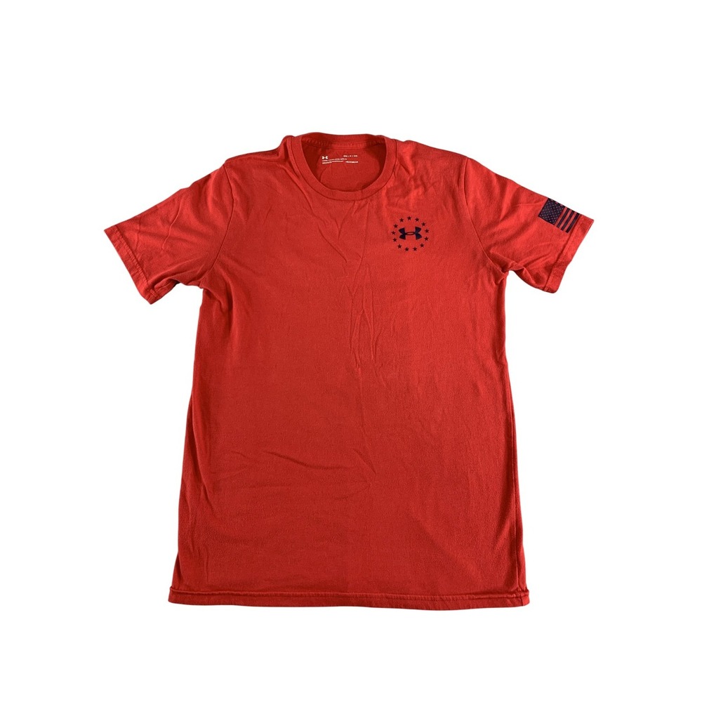 Under Armour Shirt Mens Small Red HeatGear Freedom‎ Patriotic USA Flag Tee NWT